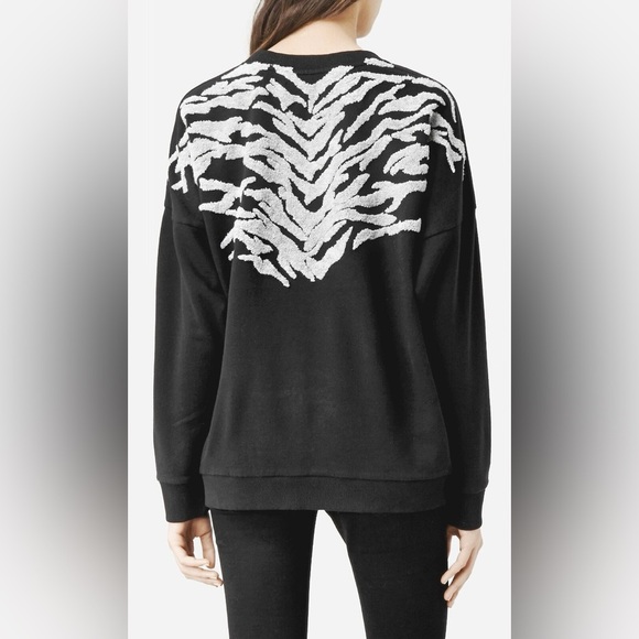 All Saints Long Sleeve Zebra Stripe Crewneck Sweatshirt - Size Medium - Black - Picture 3 of 9